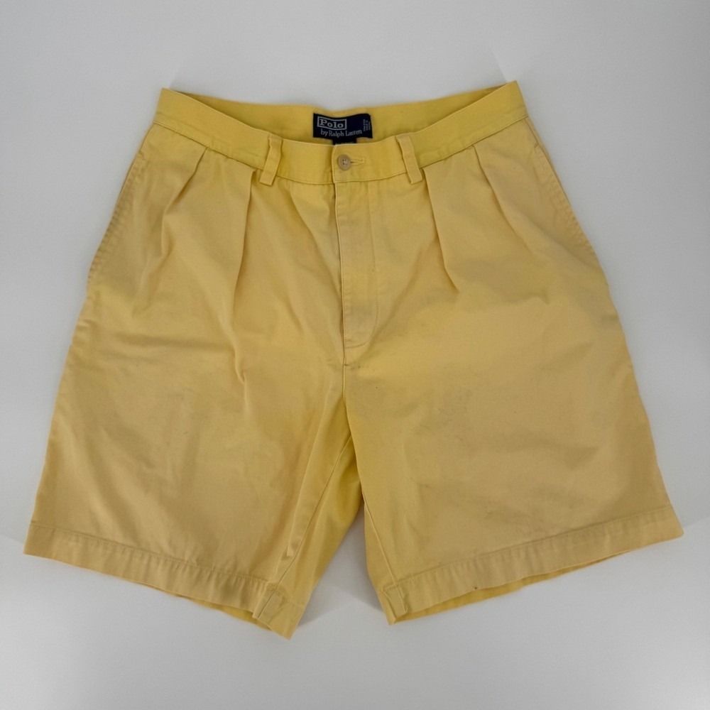 Polo Ralph Lauren Tyler Shorts Mens 33 Yellow Chino Pleated Classic Fit Cotton